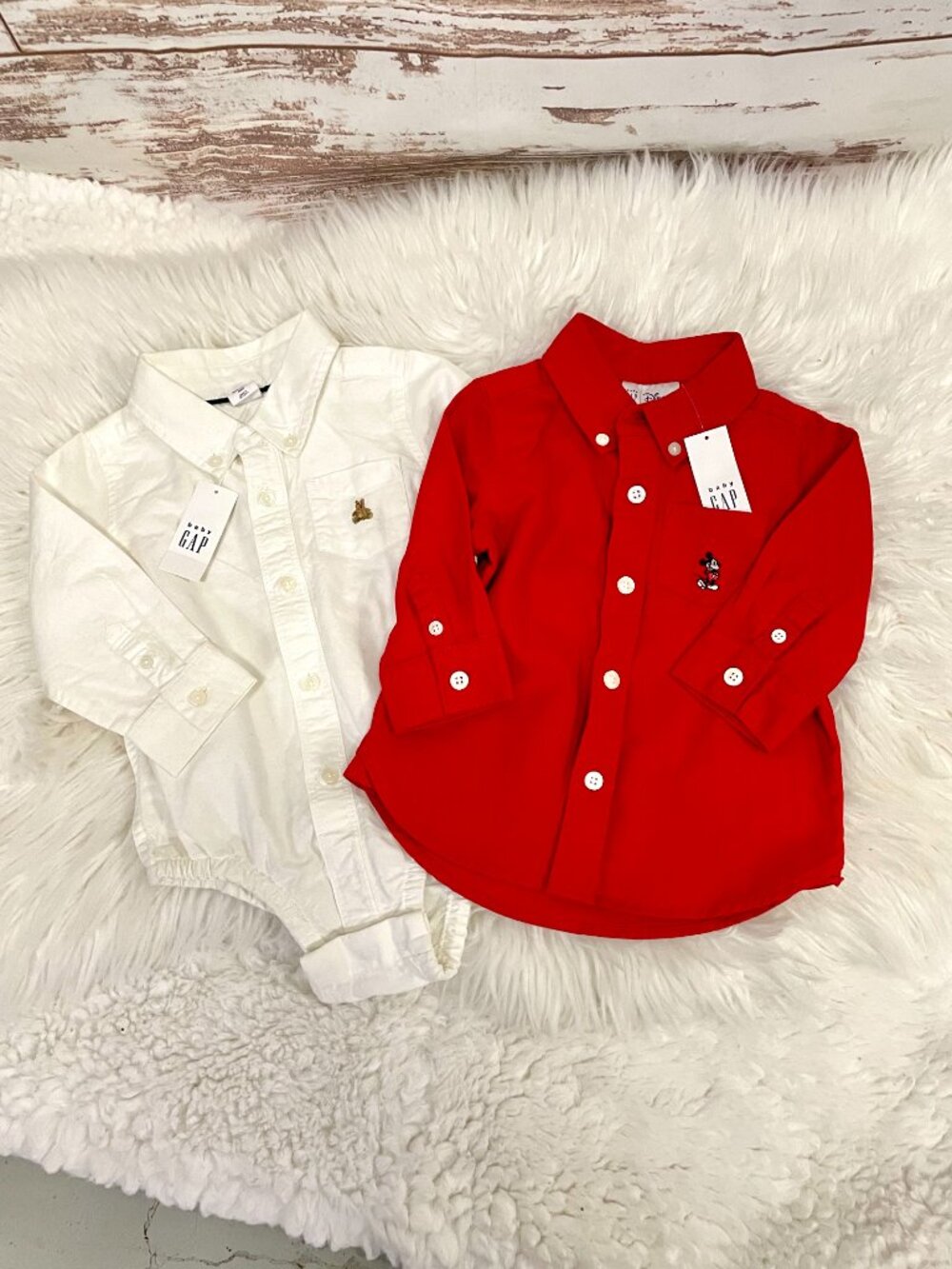 baby gap x Disney Red Button Down Mickey Mouse Shirt & Oxford bodysuit
